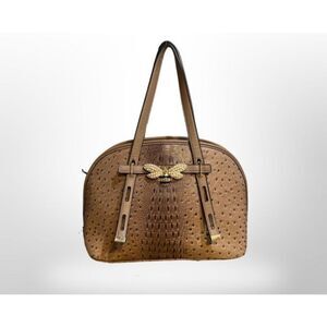 Faux ostrich handbag ~ tan brown / gold hardware ￼with accent bumblebee, Gucci v